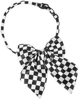 [Black White Checkered Silky] - Women Pre-Tied Bowknot Style Bow Tie