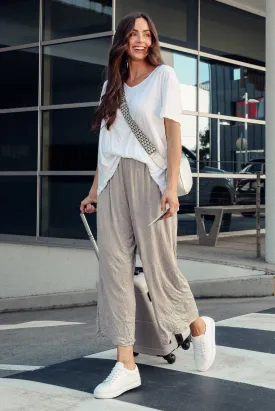 Lira Oat Crinkle Cotton Wide Leg Pants