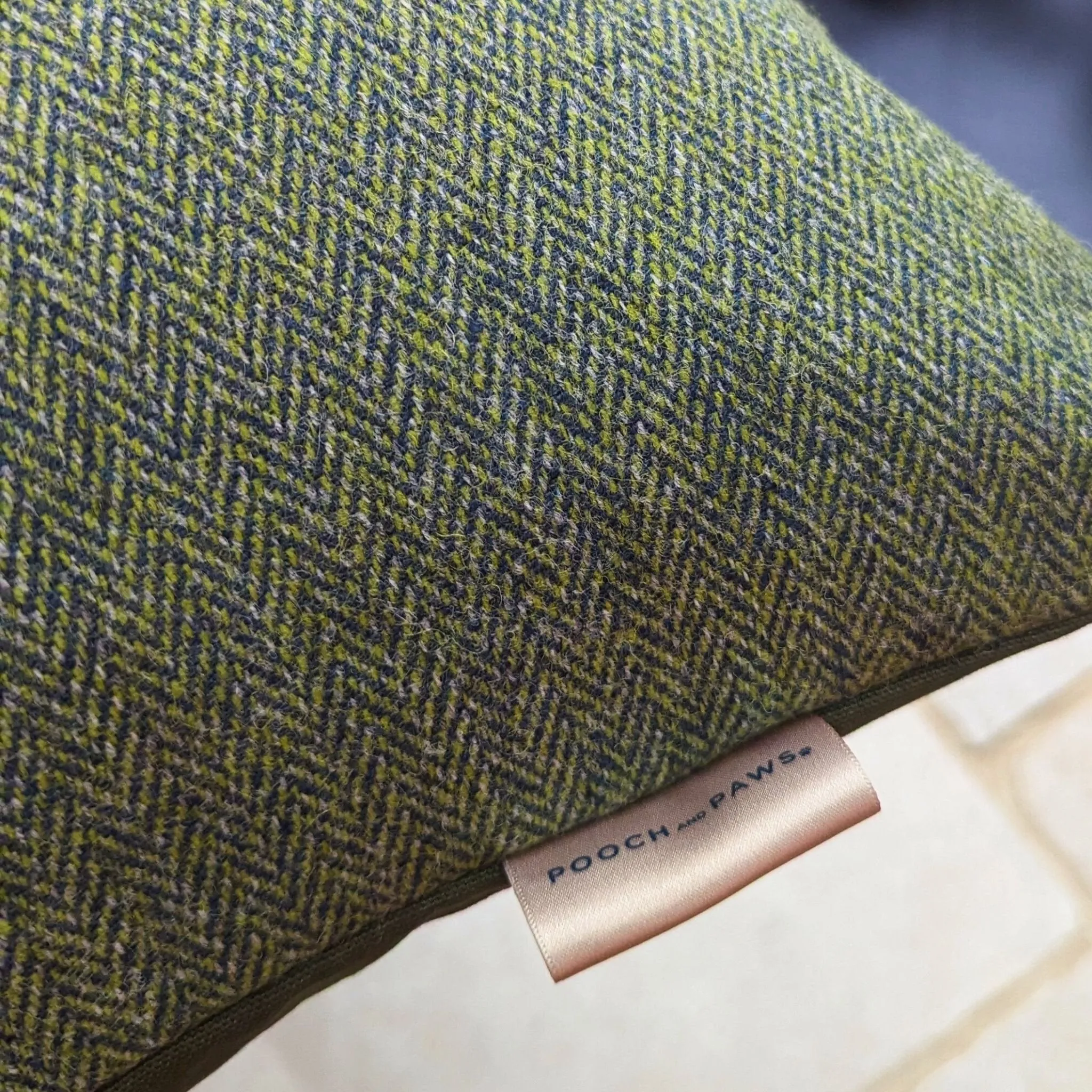 Luxury Dog Cushion Bed in Herringbone Tweed