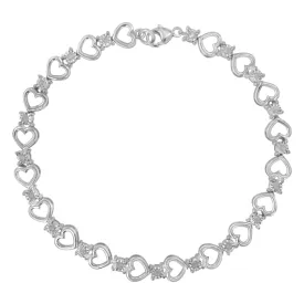 Sterling Silver Diamond Heart Link Bracelet (1/4 cttw, I-J Color, I3 Clarity)